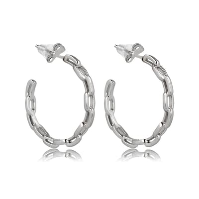 My Bendel - Zilverkleurige Oorringen met Schakels 25x3 Mm - Elegante Zilverkleurige Schakel Oorringen 25x3 Mm - met Luxe Cadeauverpakking | Sieraden Voor Dames