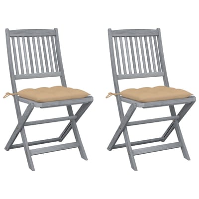 vidaXL - Set - van - 2 - klapstoelen - met - kussens, - gemaakt - van - massief - acaciahout.