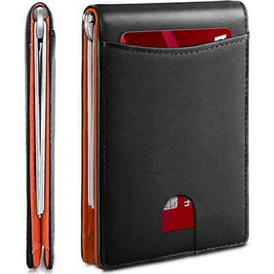 Portefeuilles minces pour hommes - Portefeuille en cuir avec pince à billets pour hommes - Portefeuille à deux volets avec poche avant bloquant les RFID - Porte-cartes de crédit minimaliste