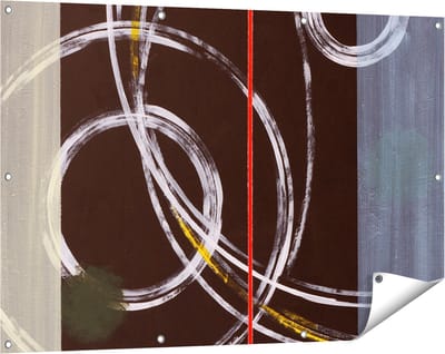 Gards Tuinposter Abstracte Cirkels met een Rode Lijn - 120x80 cm - Tuindoek - Tuindecoratie - Wanddecoratie buiten - Tuinschilderij