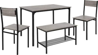 Eetkamerset met bank 4-delig met eettafel en stoelen eiken grijs stalen frame ML design