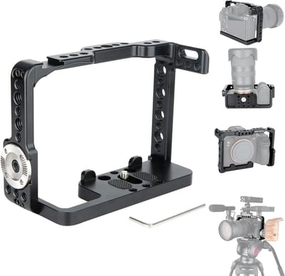 Camera Cage voor Sony A7 III/A7R III/A7R II/A7S II/A7 II met HDMI Kabelklem en A-RRI Style Rosette, Ideaal voor Videoproductie en Fotografie