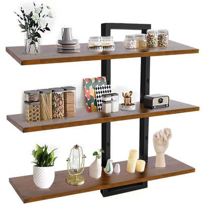 Casa Living Zwevende Planken - Decoratie - Industrieel - Verstelbaar 3-Laags Wandrek - Hout & Metaal - Voor Keuken & Badkamer of Woonkamer
