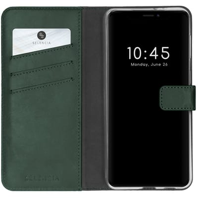 Selencia Hoesje - Geschikt voor Apple iPhone 13 Mini - Echt Lederen Bookcase - Groen