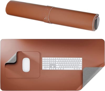 Premium Kantoor Bureau Mat Set van 2 - 80 x 40 cm - Luxe PU Leer, Antislip, Dubbelzijdig en Inclusief Extra Muismat voor een Georganiseerde Werkplek (Rood Bruin/Grijs)