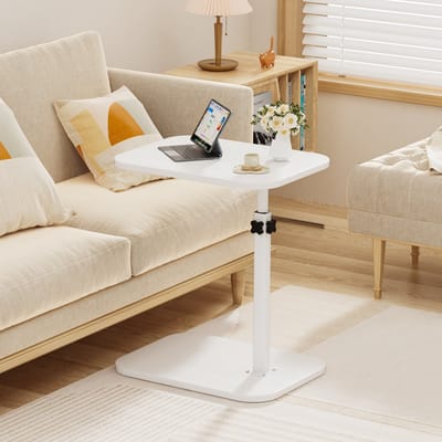 PIPIPOXER-Bijzettafels, C-vormig, verplaatsbare salontafel, laptoptafel, banktafel, computertafel, 45 x 30 x 72 cm,Wit