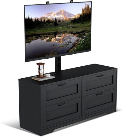 TV-standaard-verstelbare hoogte voor tv's van 32-80 inch - 4 ruime lades-Houten console voor slaapkamer of woonkamer -Stijlvolle opbergoplossing-Zwart