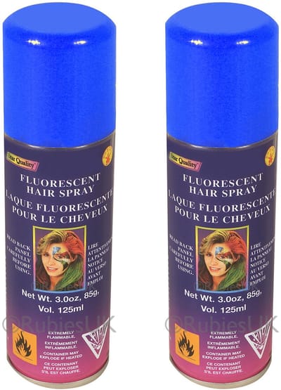 Rubies Haar verf/spray - 2x - neon blauw - spuitbus - 125 ml - Carnaval