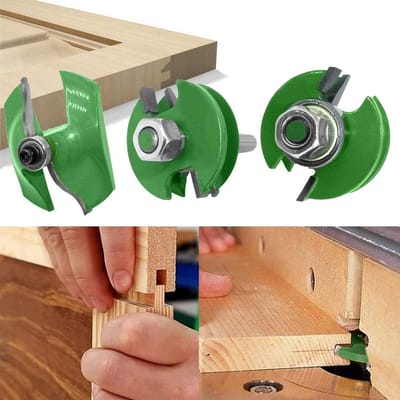 Set van 3 frezen 08 cm ronde schacht Voor verhoogde platen Houtbewerking Houtcarbide groeffreesgereedschap - krachtige houtbewerkingsset