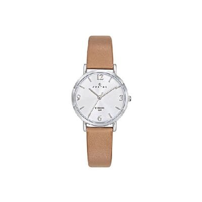 Certus-dameshorloge-model 644564-zilverkleurig-lichtbruin leder-5 atm waterdicht-diameter 30 mm-hoog draagcomfort-made in France