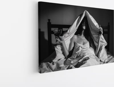 Saammp Canvas Schilderij - Vrouw met sigaret en wijn - 30x20 - Foto op canvas - Wanddecoratie - Muurdecoratie Woonkamer - Slaapkamer decoratie - Canvas Print