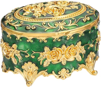 Vintage Metalen Sieradenbox, Ovalen Organizer voor Ringen, Oorbellen en Kettingen, Perfect als Cadeau voor Verjaardagen en Bruiloften, Groene Decoratie voor Dresser en Meisjes