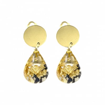Clip oorbellen -zwart- goudkleurig-epoxy- lang- geen gaatje-Charme Bijoux