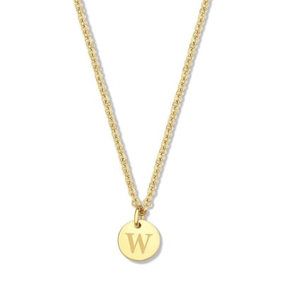 CO88 Collection Alphabet 8CN-26160 Stalen collier -hanger rond 7mm - letter W - 38 + 7 cm - Initiaal sieraad - Goudkleurig