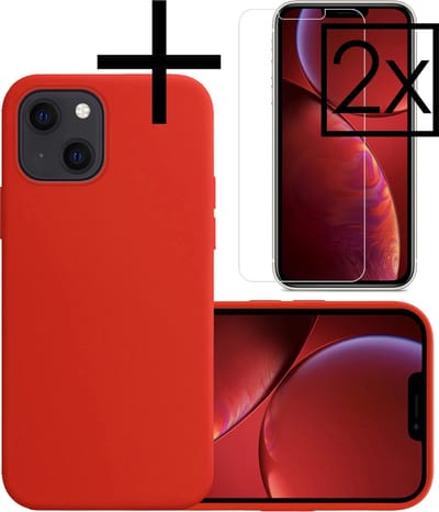 Hoesje - Met 2x Screenprotector - Geschikt voor Apple iPhone 13 Mini - Sterk & Shockproof - Back Cover - Siliconen Case - Telefoon Hoes - Rood