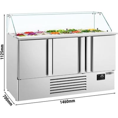 GGM Gastro Saladette Premium PLUS - 1460mm - 3 Türen - mit Glasaufsatz für 9x GN 1/3 & 6x 1/6 GN Zilver