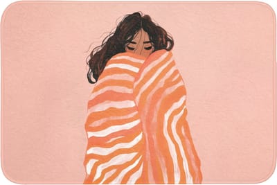 Badmat 90x60 cm - Antislip - Meisje - Deken - Gestreept - Oranje - Badmatten voor badkamer - Badkamermat - Douchemat - Badkamer mat