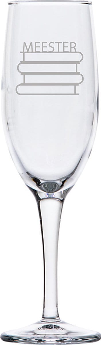 Gegraveerde Champagneglas 16,5cl Meester met boeken