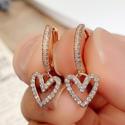 Boucles d'oreilles cœur en argent sterling pour femmes, boucles d'oreilles pendantes en zircone cubique éblouissantes, nouveaux bijoux tendance