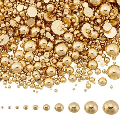 4040 Stuks Half Ronde Parels in 10 Maten, Gouden Plakparels 2~14mm van ABS Kunststof voor Nail Art, Ambachten en Decoratie van Tumblers en Schoenen