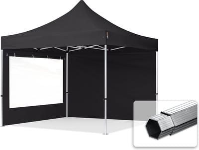 3x3 m Easy Up partytent Vouwpaviljoen PROFESSIONAL alu 40mm met zijwanden (panorama), zwart