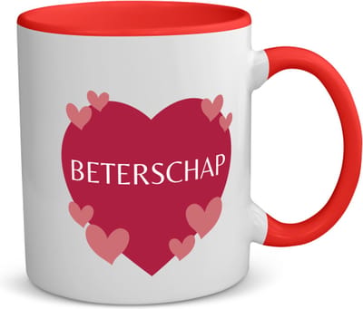 Akyol - beterschap hartje en kleine hartjes koffiemok - theemok - rood - Beterschap - iemand die ziek is of iets gebroken heeft - ziek - koorts - snel beter worden - cadeau - beterschap cadeau - kado - gift - geschenk - 350 ML inhoud