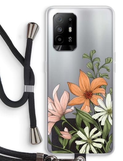 Case Company® - Hoesje met koord geschikt voor Oppo A94 5G hoesje met Koord - Floral bouquet - Telefoonhoesje met Zwart Koord - Bescherming aan alle Kanten en Over de Schermrand