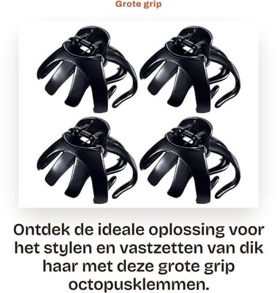 Dailygoods- Octopusklemmen 4 Stuks - Grote Grip - Haarclips voor Dik Haar - Duurzaam PC-Plastic - Geschikt voor Meisjes/Vrouwen - 8,5 cm Groot formaat