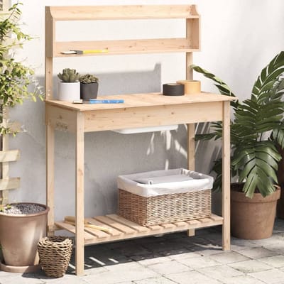 vidaXL - Oppottafel - met - spoelbak - 147,5x44x139,5 - cm - massief - vurenhout
