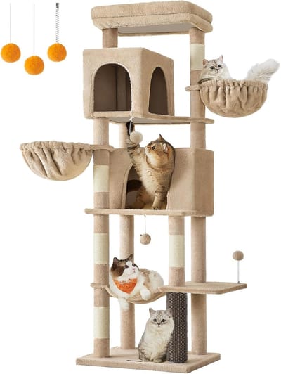 Grote Kattenboom 175 cm met Meerdere Niveaus, Krabpalen en Grotten voor Katten