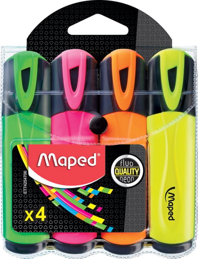Fluo Pep's tekstmarker classic - assorti kleuren - in etui x 4