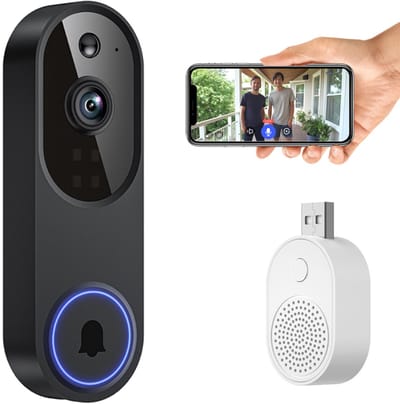 Deurbel draadloos – Deurbellen met camera - Deurbel draadloos met camera voor familie – Veilige slimme videodeurbel met hd nachtzicht en intercomfunctie op afstand – Betrouwbare huisbeveiliging – Zwart
