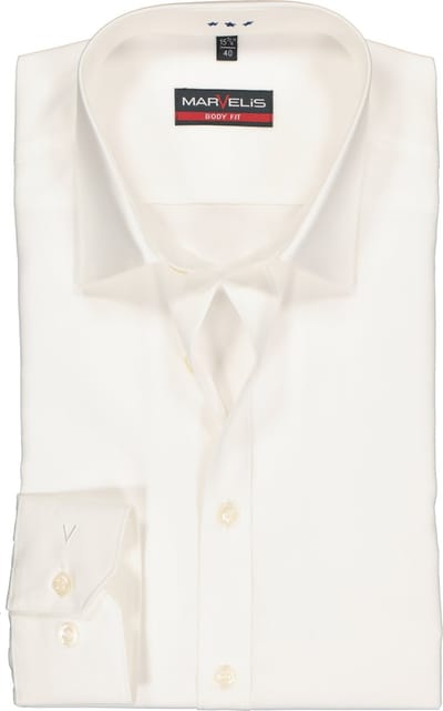 MARVELIS body fit overhemd - beige - Strijkvriendelijk - Boordmaat: 41