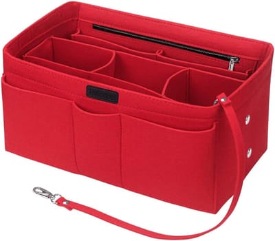 Famanu - Taschen Organisator für Frauen Handtaschen, Filz Taschenorganizer Bag in Bag Handtaschenordner Organizer für Speedy 30,Rot - M