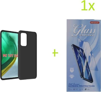 hoesje Geschikt voor: Xiaomi Mi 10T / Mi 10T Pro 5G TPU Silicone rubberen + 1 stuk Tempered screenprotector - zwart