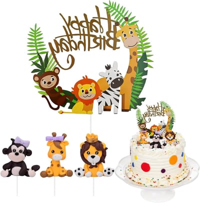 Set van 4 Dieren Cake Toppers voor Cupcakes - Jungle en Safari Decoratie voor Taarten en Desserts