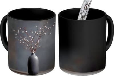 Magische Mok - Foto op Warmte Mokken - Koffiemok - Takken - Vaas - Bolletjes - Wit - Magic Mok - Beker - 350 ML - Theemok