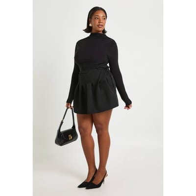 boohoo Dames Plus geweven geplooide wikkel skort | Black | Maat: 16