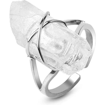 Anneau ouvert de quartz clair de nettoyage et de guérison white