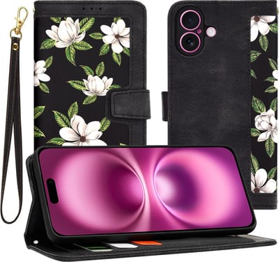Hoesje geschikt voor Apple iPhone 16 Plus - Techsuit FlipCraft Book Wallet Case met koord - Flowers of the Dawn
