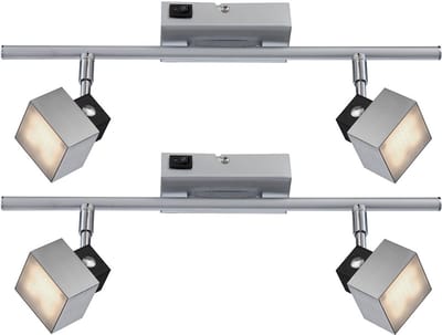 LED plafondlamp 2 vlammen spot zwenkbaar chroom, 2x 5W 350Lm warm wit, LxBxH 40x6x17 cm, set van 2