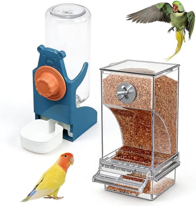 Set van Transparante Vogelvoeders en Waterdispenser - Automatische Voederoplossing voor Vogels in Kooi, Ideaal voor Tuin en Balkon