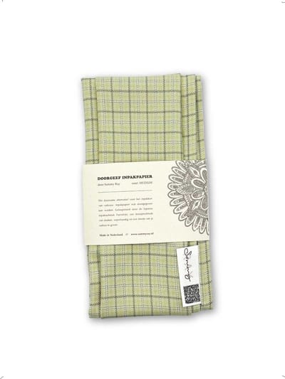 Doorgeef Inpakpapier - Furoshiki - Duurzaam cadeau - Cadeaupapier - Inpakstof - Lichtgroene ruit - Size S