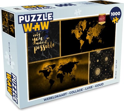 Puzzel Wereldkaart - Collage - Luxe - Goud - Legpuzzel - Puzzel 1000 stukjes volwassenen
