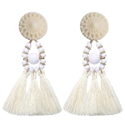 Fako Bijoux® - Oorbellen - Kwast - Boho - Wit