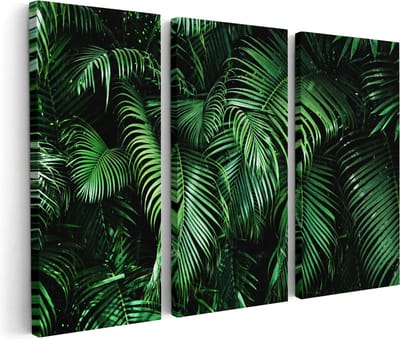 Artaza Canvas Schilderij Drieluik Tropische Palm Bladeren - Groen - 180x120 - Groot - Foto Op Canvas - Canvas Print