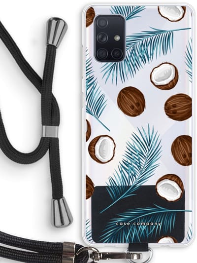 Case Company® - Hoesje met koord geschikt voor Samsung Galaxy A71 hoesje met Koord - Kokosnoot - Telefoonhoesje met Zwart Koord - Bescherming aan alle Kanten en Over de Schermrand
