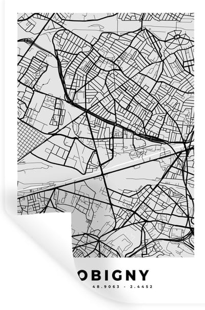 Muurstickers - Sticker Folie - Plattegrond - Kaart - Stadskaart - Frankrijk - Bobigny - 20x30 cm - Plakfolie - Muurstickers Kinderkamer - Zelfklevend Behang - Zelfklevend behangpapier - Stickerfolie
