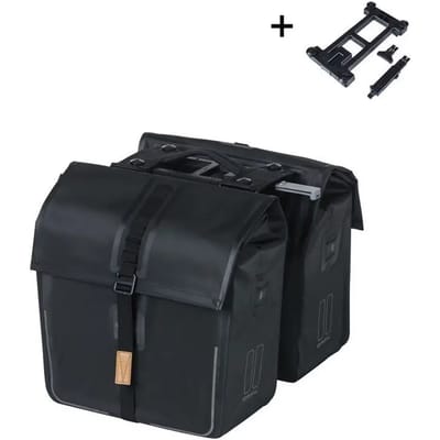 Basil Urban Dry dubbele fietstas MIK, 50L, mat zwart - tarpaulin- waterdicht - reflectie