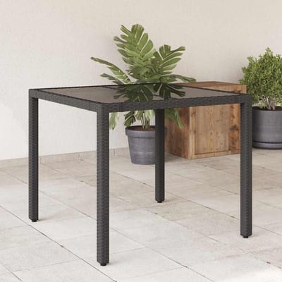 vidaXL - Tuintafel - met - glazen - blad - 90x90x75 - cm - poly - rattan